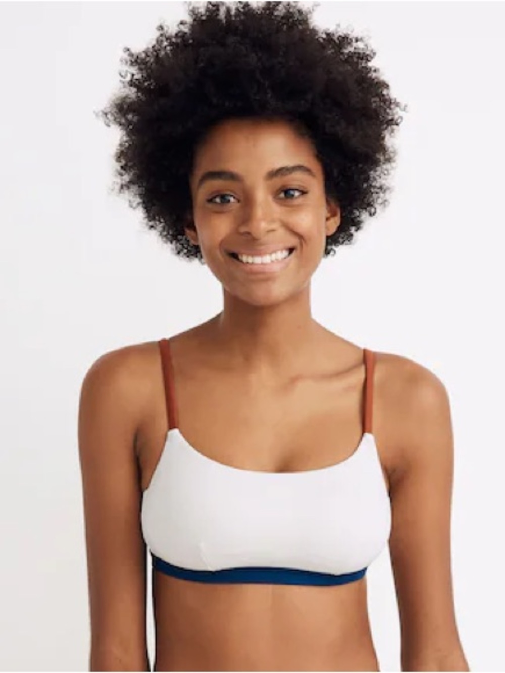 NWT Madewell Cream Bikini Top with Rust Straps and Blue Band Small